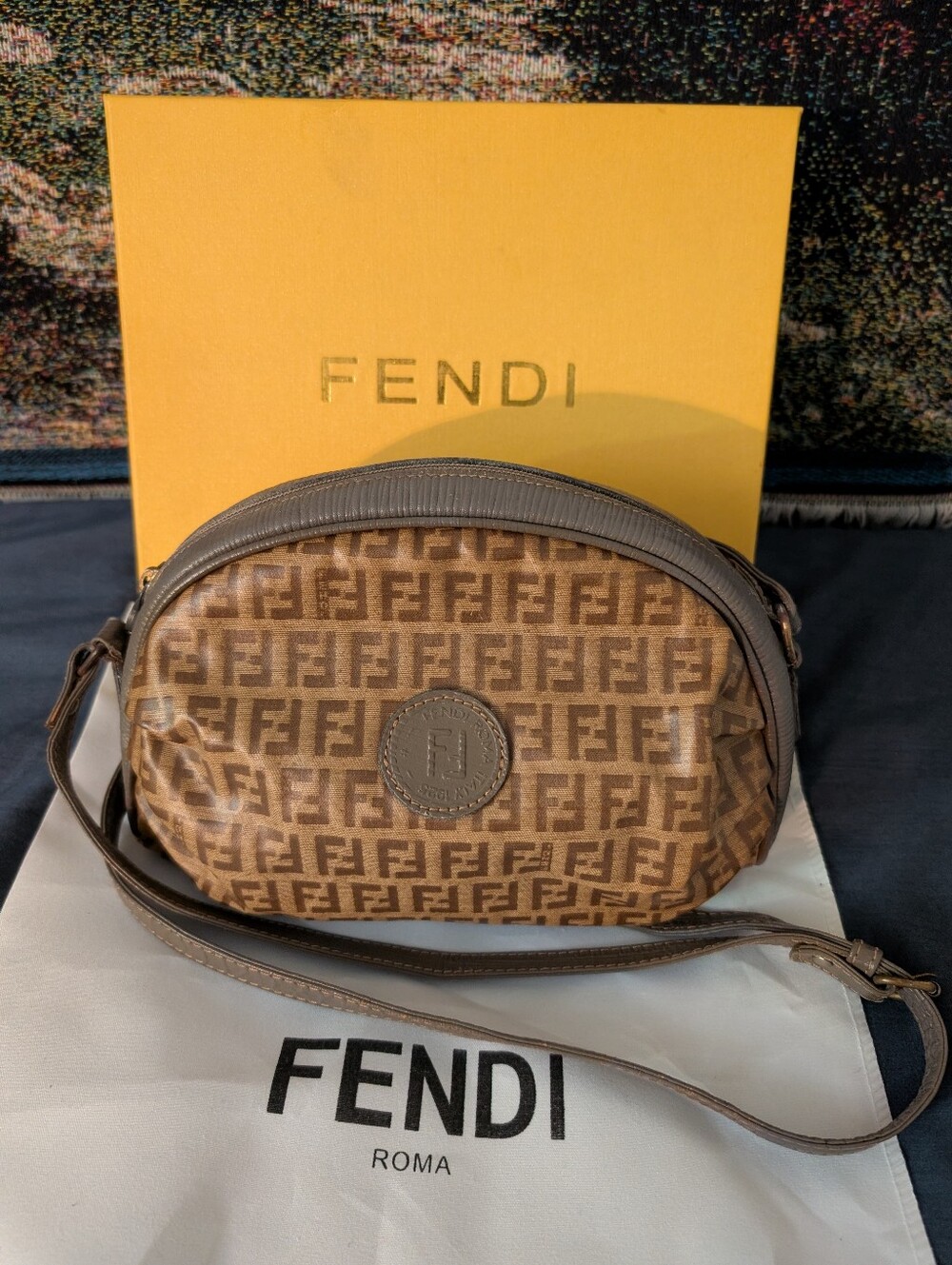 Fendi Vintage Brown Zucca Logo Monogram Mini Crossbody Bag Dust Bag And Box Inc!